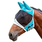 Sport Tent Fliegenmaske Pferd Mit Ohren Fliegende Maske Atmungsaktive Fliegenschutzmaske (Blau L)