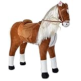XXL Plüschpferd 105cm - Elsa, das riesige Reitpferd für Kinder, ein tolles Stehpferd Spiel-pferde XXL Pferd zum Draufsitzen inkl. kleiner Bürste, 100kg Tragkraft - ein Kindertraum für Mädchen! Farbe: braun/blonde Mähne